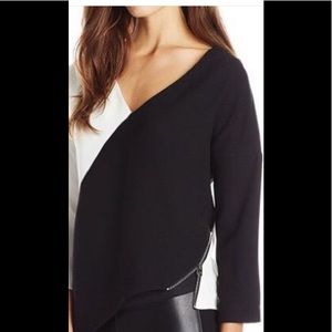 French Connection 3/4 sleeve black/white asymmetrical crepe, EUC size 6